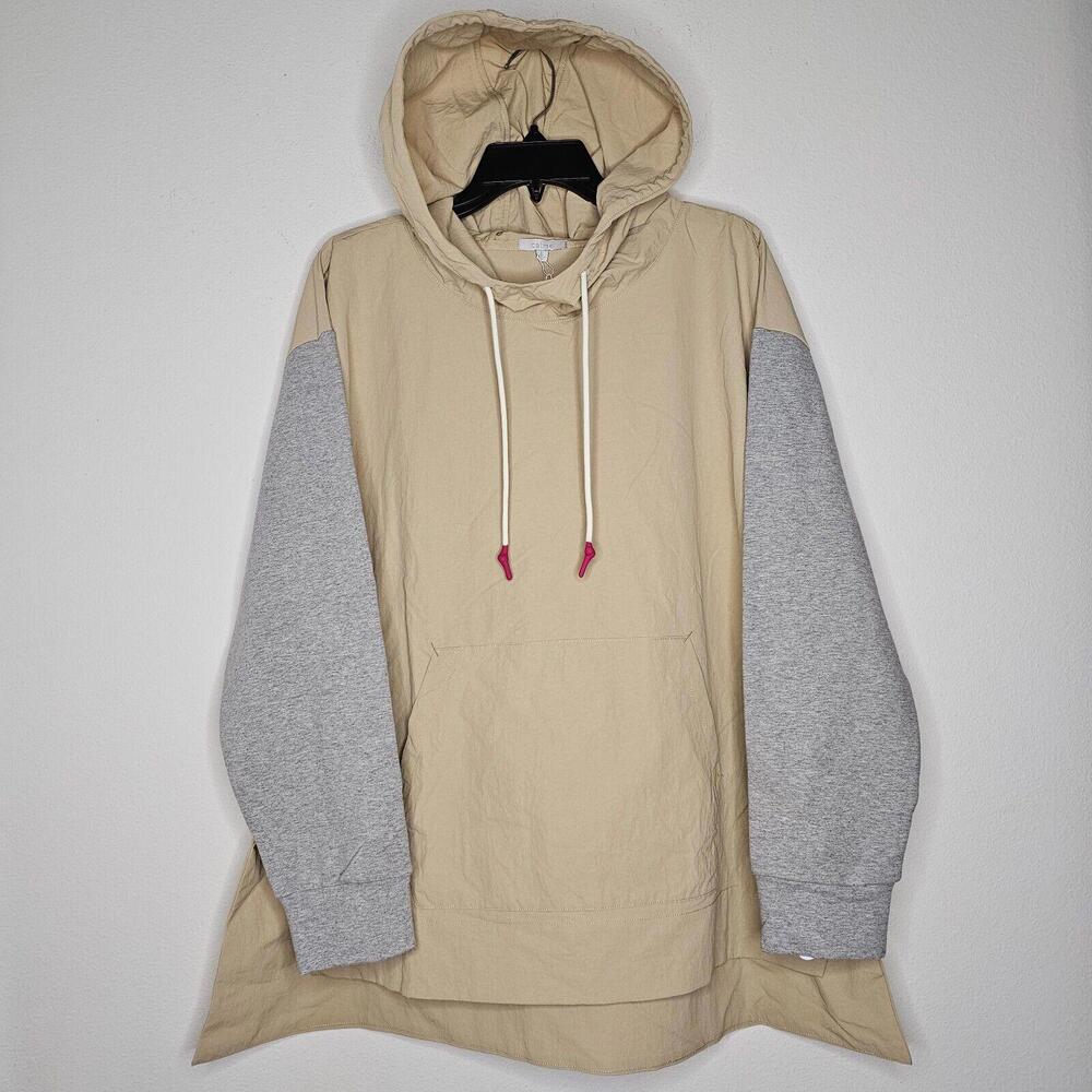NWOT Calme by Johnny Was Women's Tan/Gray Sleeves Pullover Hooded Jacket Size L
